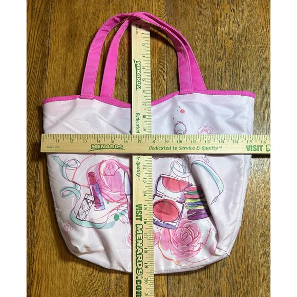 New! Lancôme Synthetic Straw Metro Tote in Pink + Black Drawstring Makeup Bag - Picture 4 of 8